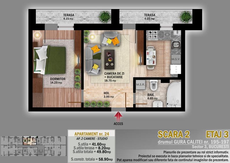 Apartament cu 2 camere decomandat în Theodor Pallady