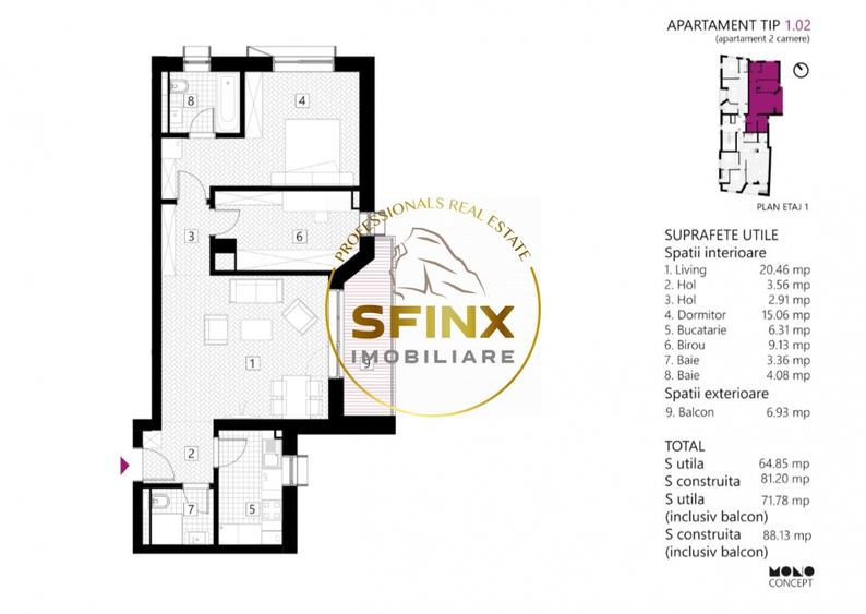 Apartament cu 3 camere semidecomandat în Obor