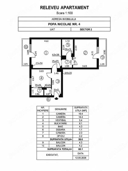 Apartament cu 2 camere semidecomandat în Baicului