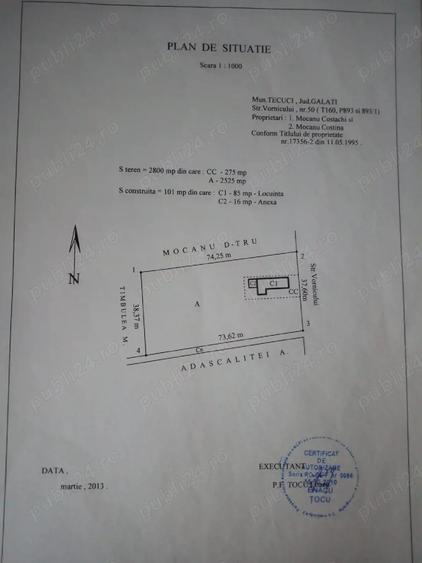 Teren de 2800 mp, în Central