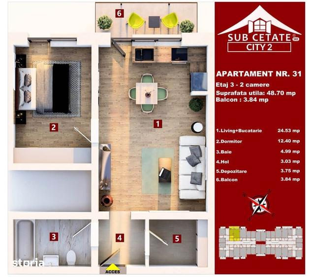 Apartament cu 2 camere în Sânpetru