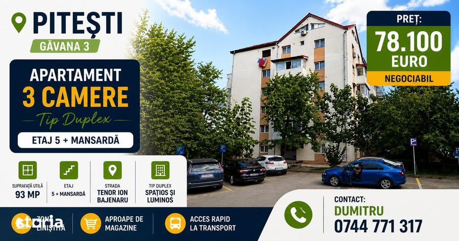 Apartament cu 3 camere în Găvana
