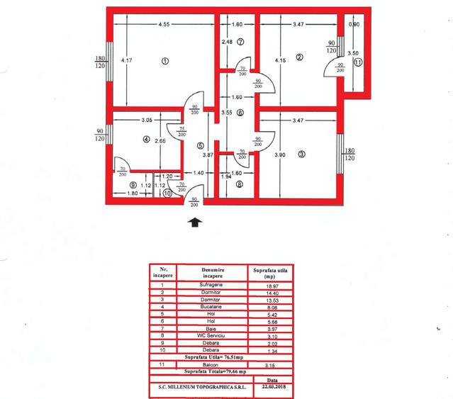 Apartament cu 3 camere decomandat în Central