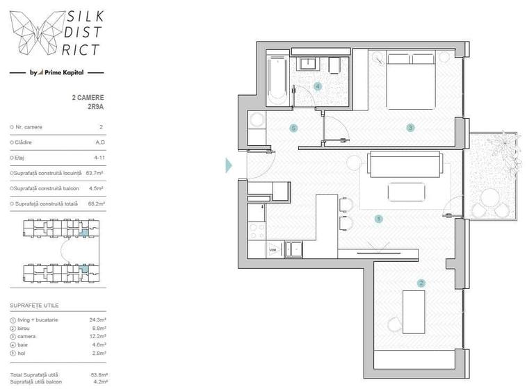 Apartament cu 3 camere semidecomandat în Exterior Vest