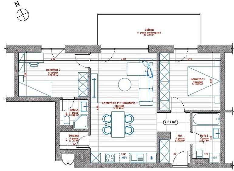 Apartament cu 3 camere nedecomandat în Aradului