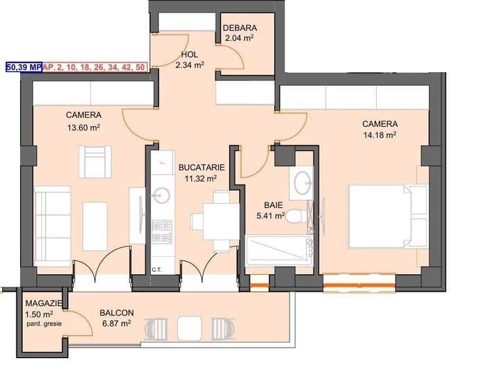 Apartament cu 2 camere decomandat în Central