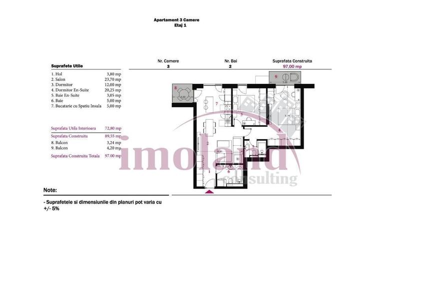 Apartament cu 3 camere în Nord