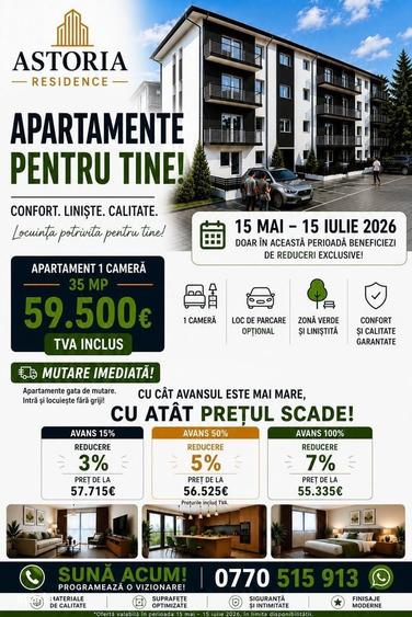Garsonieră decomandată în Lunca Cetățuii