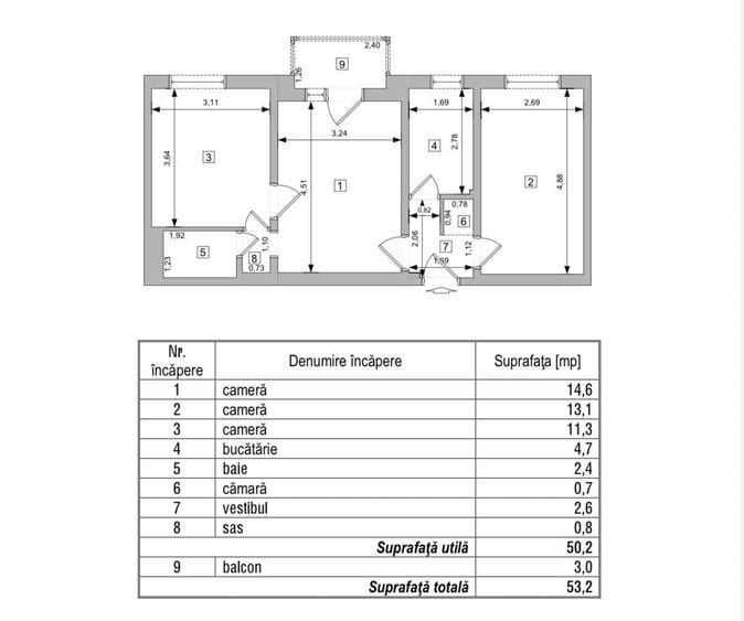 Apartament cu 3 camere semidecomandat în Domenii
