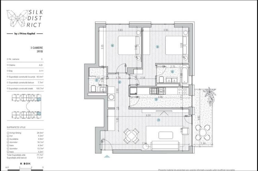 Inchiriez apt 3 camere, nemob, 85 mp, panoramic, parcare subterana - Silk District - 3