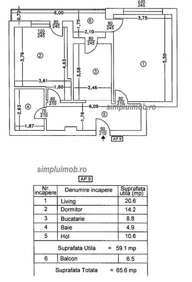 Apartament cu 2 camere decomandat, mobilat în Central