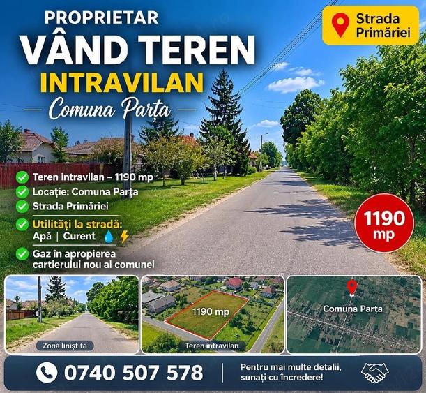 Teren de 1190 mp, în Parța