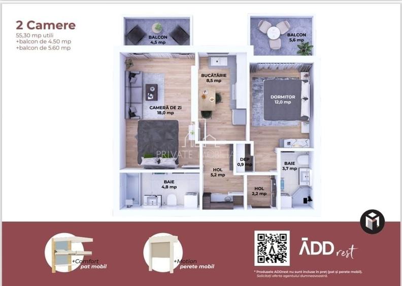 Apartament cu 2 camere decomandat în Est