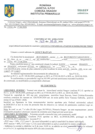 Teren de 681 mp, în Snagov