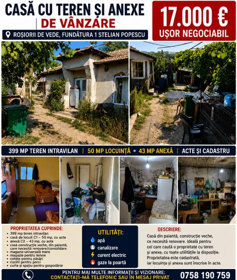Casă individuală cu 3 camere cu Teren 400 Mp în Central