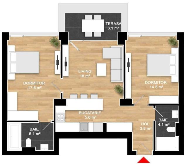 Apartament cu 3 camere decomandat în Pipera