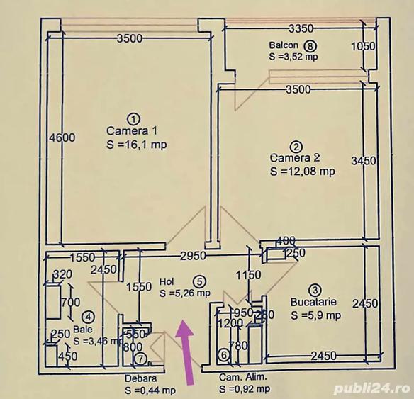 Apartament cu 2 camere decomandat în Central