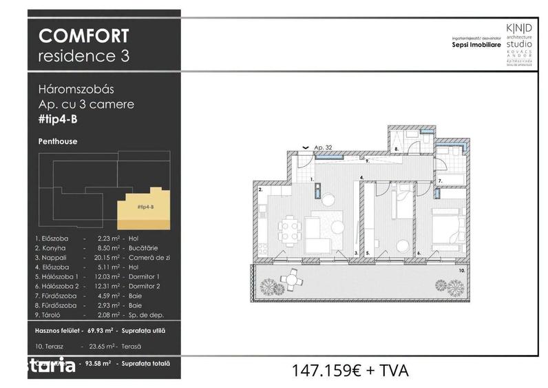 Apartament cu 3 camere în Central