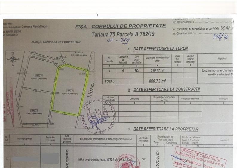Teren Construcții intravilan de 850 mp, în Sud