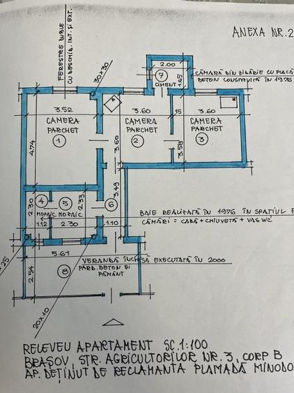 Apartament cu 3 camere semidecomandat în Central