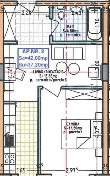 Apartament cu 2 camere semidecomandat în Nord