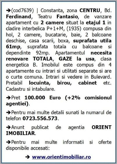 Apartament cu 2 camere semidecomandat în Ultracentral