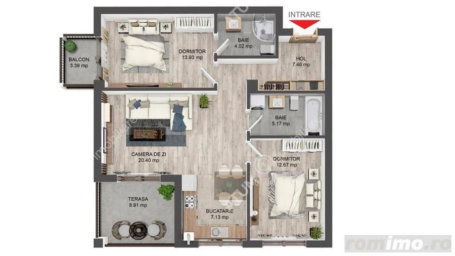 Apartament de 3 camere cu 2 bai si terasa etaj 2 zona Pictor Brana - 9