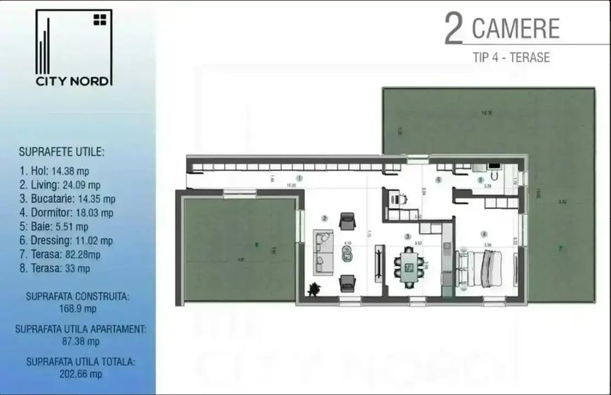 Apartament cu 2 camere decomandat în Tunari