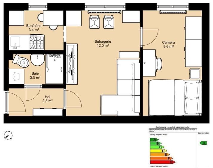 Apartament cu 2 camere în Țiglari