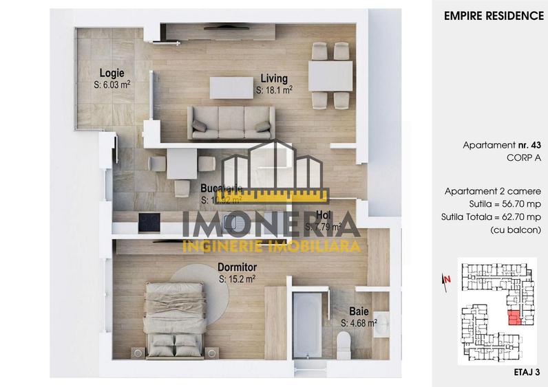 Apartament cu 2 camere decomandat, mobilat în Sălăjan