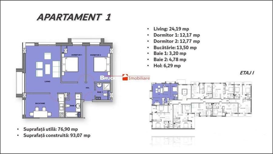 Apartament cu 3 camere în Cantemir
