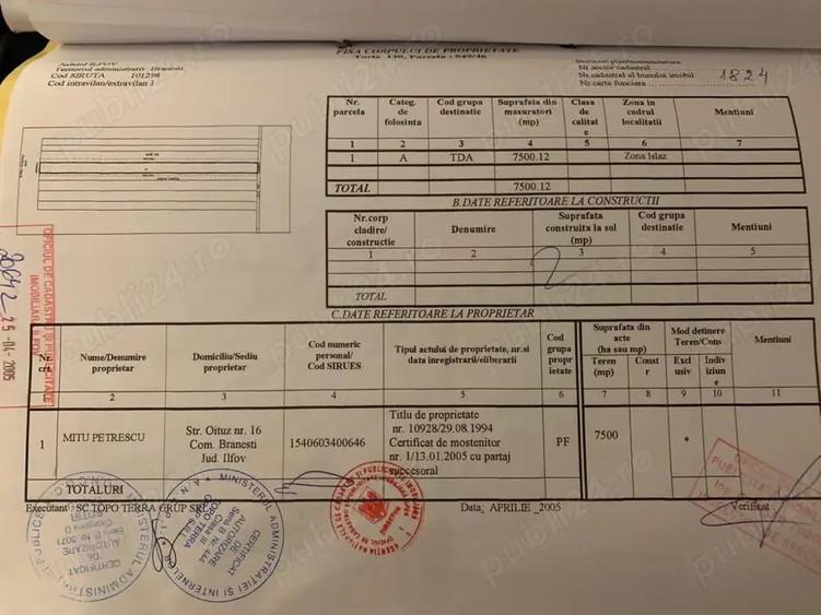 Teren de 7500 mp, în Brănești