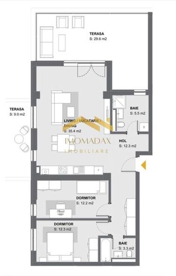 Penthouse cu 3 camere decomandat în Aradului