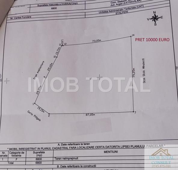 Teren Construcții intravilan de 6800 mp, în Stâlpeni