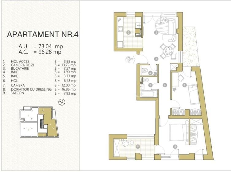 Apartament cu 3 camere decomandat în Eminescu