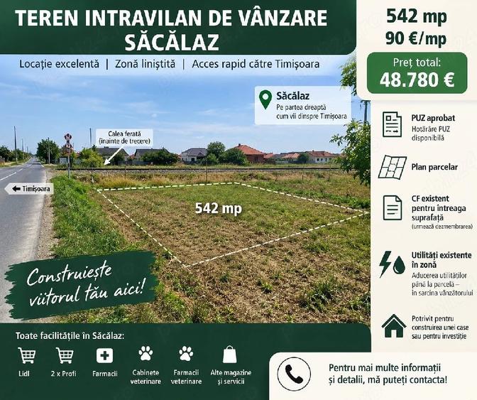 Teren de 542 mp, în Săcălaz