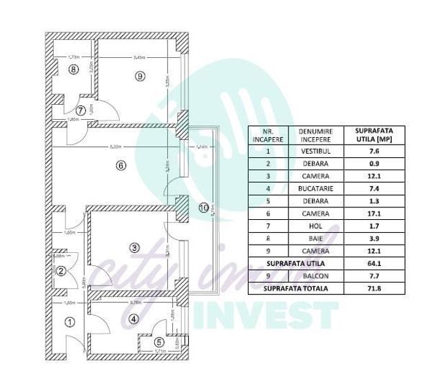 Apartament cu 3 camere semidecomandat în Lacul Tei