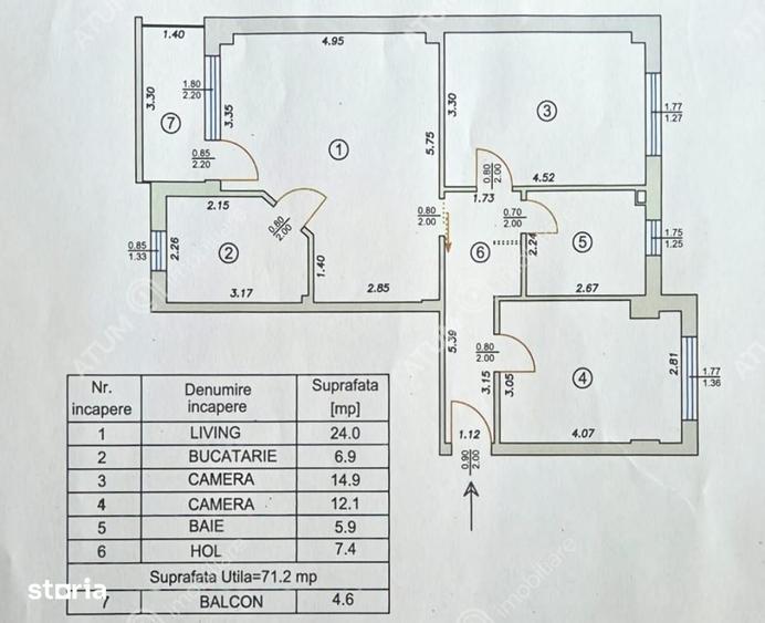 Apartament cu 3 camere decomandat în Turnișor