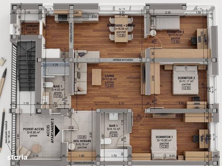 Apartament cu 3 camere în Central