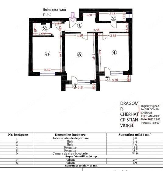 Apartament cu 3 camere decomandat în Central