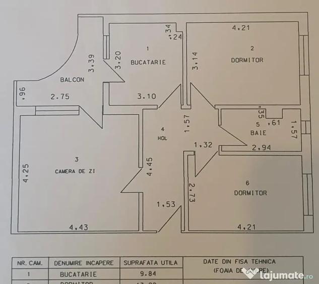 Apartament cu 3 camere decomandat în Micro 5