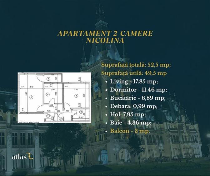Apartament cu 2 camere decomandat în Nicolina