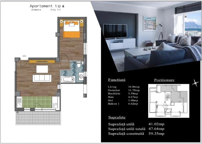Apartament cu 2 camere semidecomandat, mobilat în Nord