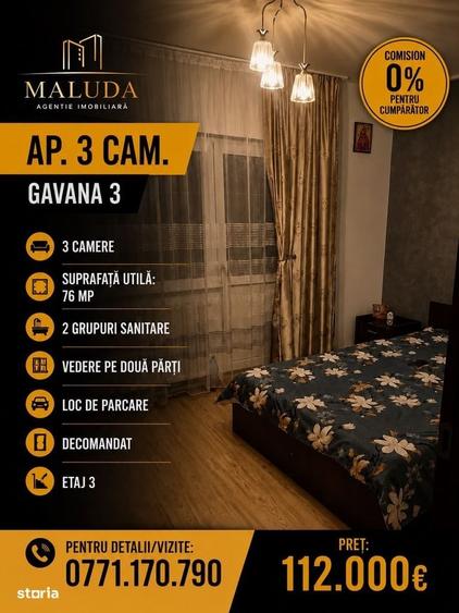 Apartament 3 camere de vanzare, GAVANA 3 - 3