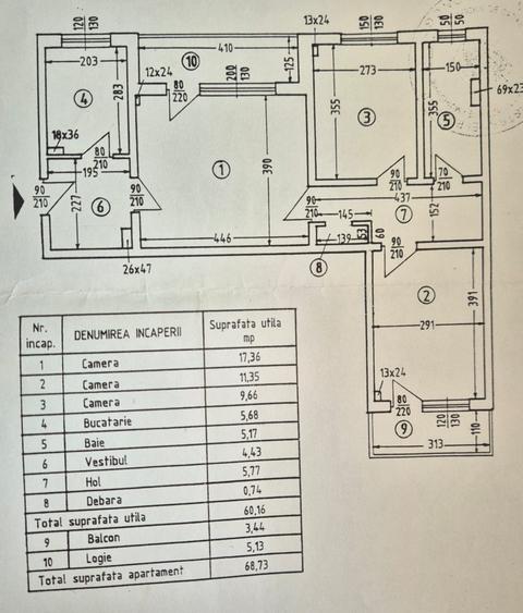 Apartament cu 3 camere semidecomandat în Baba Novac