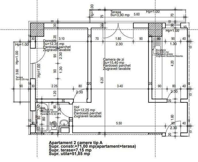 Apartament cu 2 camere în Abator