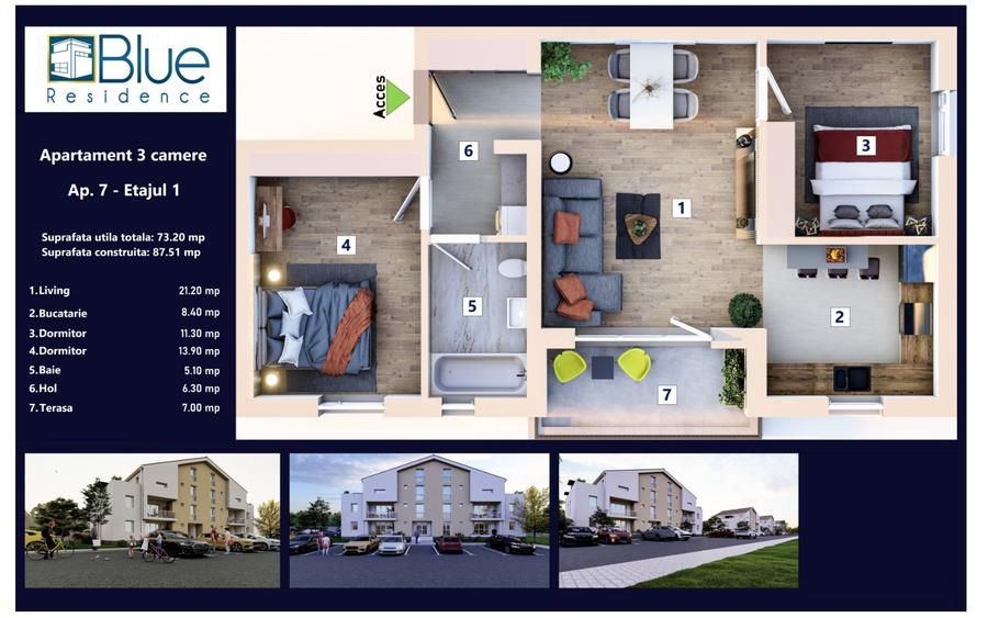 Apartament cu 3 camere decomandat în Sânpetru