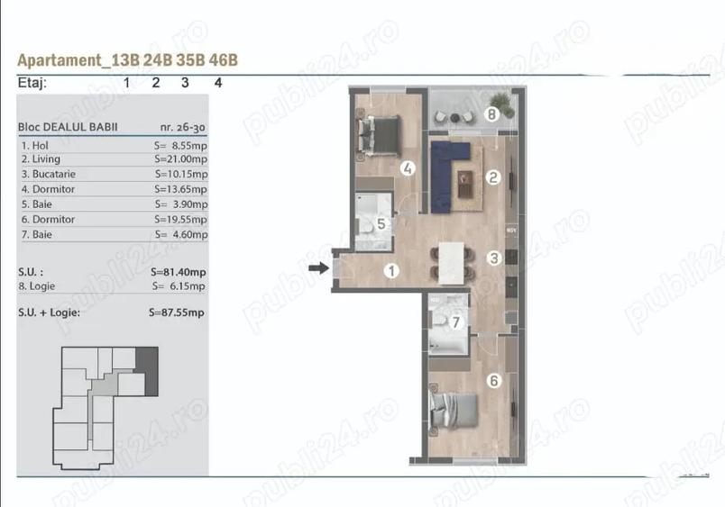 Apartament cu 3 camere în Brâncoveanu