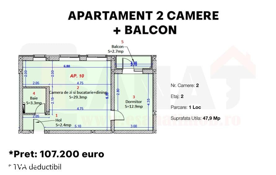 Apartament cu 2 camere în Central
