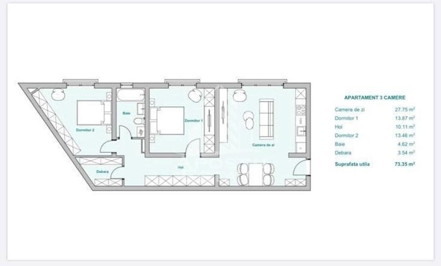 Apartament cu 3 camere în Plopi